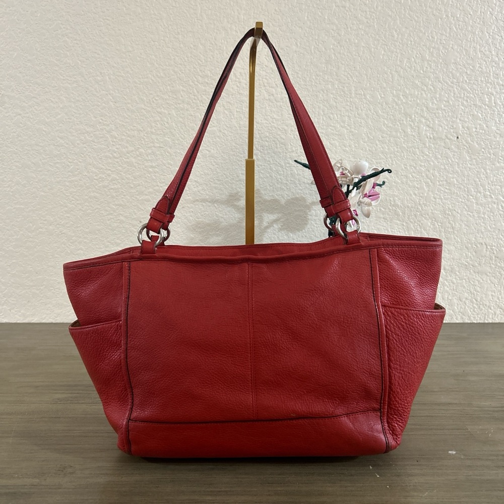 Coach Park Red Leather Carrie Tote Shoulder Bag F29898 - Picture 2 of 8